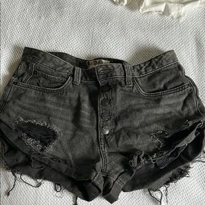 Free People Black Distressed Jean Shorts Cut-Off Style